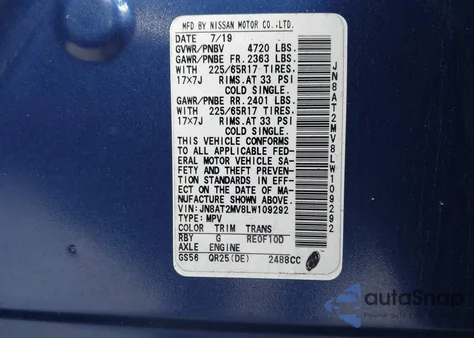 2020 Nissan Rogue Sv Intelligent Awd z USA, uszkodzony, nr VIN JN8AT2MV8LW109292